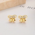 925 silver bow and lily of the valley earrings with sparkling zircon gemstones - 925 Silver / Screw Closure / Gold