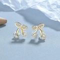 Pendientes de cereza minimalistas en plata 925 dorada con brillantes piedras de circonio - Plata 925 / Dorado