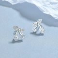 Pendientes de cereza en plata 925 con circonitas blancas y diseño de hoja elegante - Plata 925 / Oro Blanco