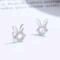 Cute 925 sterling silver hollow rabbit stud earrings with shiny white zircon stones - 925 Silver / White Gold
