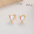 Pendientes de corazón en plata 925 con piedra de luna arcoíris y cierre de bola a rosca - Plata 925 / Dorado