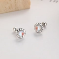 925 Sterling zilveren oorknopjes met ronde maansteen en een stijlvolle zilveren spiraal - 925 zilver / Witgoud
