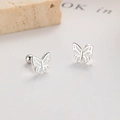 925 sterling silver butterfly stud earrings with secure screw back ball design - 925 Silver / Silver