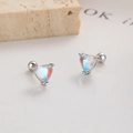 Pendientes de plata 925 con piedra de luna en forma de corazón y opale irisado - Plata 925 / Oro Blanco