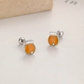925 Silber Wunschflasche Ohrstecker mit orangefarbener Emaille und Schraubverschluss - 925er Silber / Gelbe Glühbirne