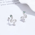 S925 Sterling Silber Schlangen-Ohrstecker mit grünen Edelsteinaugen und Schraubverschluss - 925er Silber / Weißgold