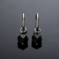 Orecchini a cerchio in acciaio con ciondolo a rombo nero dal design minimalista unisex - Pendente Nero a Rombo (X632-A)