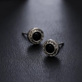 Retro-Ohrstecker in oxidiertem Silber mit schwarzen Onyx-Inlays für Damen und Herren - Schwarz (X693-A)