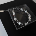 Bracciale minimalista con pietra occhio di gatto e perle d'argento per uomo e donna moderno - Stile Pieghevole in Pietra Occhio di Gatto (S063-B)