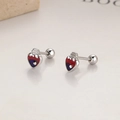925 Silber Herz Ohrstecker mit Schraubverschluss und Emaille in Rot und Dunkelblau - 925er Silber / Liebestrankflasche