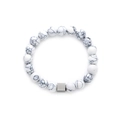 Minimalist white turquoise bead bracelet with a geometric silver matte square bead accent - White Beads With Silver Cube / Spliced Crack Pattern (S605-A)
