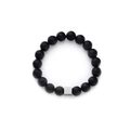 Lava stone bead bracelet with a silver geometric cube charm for men and women - Black Matte With Silver Cube / Black Volcanic Stone (S605-B)