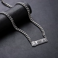 Silver cuban link necklace with rectangular engraved logo tag on black display - Letter Plaque Style (L726-A)
