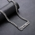Hip hop style silver Cuban link necklace with a hollowed HANCHEN rectangle pendant - Silver Style (L727-A)
