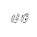 Polished silver metal ear cuffs with sleek center groove design on white background - Clip-On Earrings / Round Striped Silver