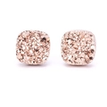 Detailed view of rose gold magnetic stud earrings with square druzy crystal texture - Champagne Rounded Square