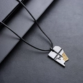 Ciondolo in metallo argento irregolare con dettaglio dorato e cordino intrecciato - Stile Cordino in Pelle (L751-A)