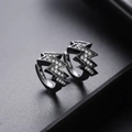 Punk black lightning bolt hoop earrings with white zircon stones for men and women - Black & White