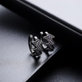 Black lightning bolt earrings with purple zircon stones for non-pierced ears - Black Purple