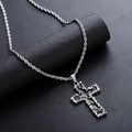 Gothic liquid metal cross necklace with silver rope chain and vintage black texture - Dark Cross Necklace (L625-A)