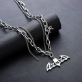 Double-layer stainless steel punk necklace with bat pendant and H initial charm - Bat Double Layer Style (L927-A) / Silver