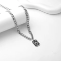 Zilveren Cubaanse schakelketting met rechthoekig naamplaatje en GoodLuck-gravure - Zilver