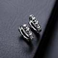 Retro vintage skull hoop earrings with gothic distressed silver finish on black leather - Retro Silver (X615-A)