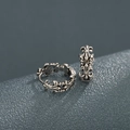Retro silver cross hoop earrings with gothic fleur-de-lis engraving for men and women - Hollow Cross (X297-A)