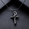 Collar de cruz Ankh gótica con colgante de serpiente sobre fondo de cuero negro - Color gunmetal