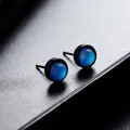 Pendientes de plata con piedra ojo de gato para hombre y mujer en base de cuero - Piedra de ojo de gato (Par)