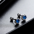 Blue zircon crescent moon stud earrings in silver finish with secure screw-back ball closures - Moon Zirconia Style (X726-A)