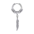 Silver feather drop earring with embossed hoop in a punk vintage minimalist style - Feather Ear Clip / Silver