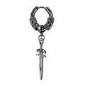 Gothic punk black dagger sword earring with engraved vintage dragon texture finish - Sword Hoop / Black