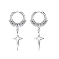Silver dragon hoop earrings with hanging North Star pendants in vintage punk style - Star Hoop / Silver