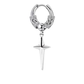 Silver dragon texture hoop earring with polished star pendant for men and women - Four-pointed Star Hoop / Silver