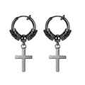 Unisex black punk cross earrings with dragon pattern sphere and steel hoop pendant - Dragon Motif Ear Clip / Black