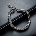 Detail of silver titanium steel curb chain bracelet with adjustable lobster clasp - Silver