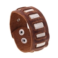 Vintage-Breitarmband aus dunkelbraunem Leder mit weißen Crackle-Akzenten und Metallnieten - Retro Breit / Dunkelbraun