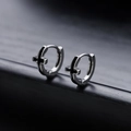 Gothic style cross hoop earrings in silver metal with black enamel inlay details - Single Earring Only (Without Pair / X794-A)