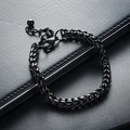 Bracelet chaîne tissée en acier inoxydable noir avec fermoir mousqueton réglable - Noir (S853-C)