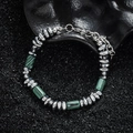 Bracciale minimalista con perline di turchese e argento con pietra rettangolare - Stile Argento Tritato Turchese (S880-A)