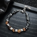 Bracciale di perline in occhio di tigre e acciaio inossidabile per uomo e donna - S881-A (Bracciale Occhio di Tigre e Bambù)