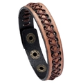 Pulsera de cuero trenzado vintage para hombre con botones de presión de bronce - Estilo Trenzado Marrón Vintage (P01827)