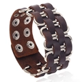 Men's punk brown wide leather bracelet with silver U-shaped metal rings and snaps - Brown