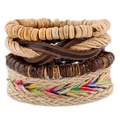 Handmade vintage multilayer leather bracelet set with wooden beads and woven rope - Vintage Woven Combination Style (TZ047)