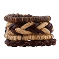 Retro multi-layer woven genuine leather and wood bead bracelet set for men and women - Multilayer Vintage Woven Style (TZ051)