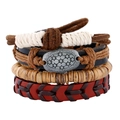 Conjunto de pulseras de cuero multicapa retro con cuentas de madera y dijes vintage - Estilo Tejido Multicapa Vintage