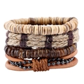 Set di bracciali vintage in pelle intrecciata, corda di canapa e perline in legno naturale - Set Intrecciato Vintage (TZ045)