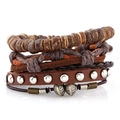Set bracciale multistrato uomo in pelle retrò con perline di legno e finiture in metallo - Set Intrecciato Multistrato Retro