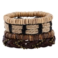 Set de pulseras vintage de cuero para hombre con cuentas de madera y cuerda trenzada - Apilable de 4 Piezas (TZ046)